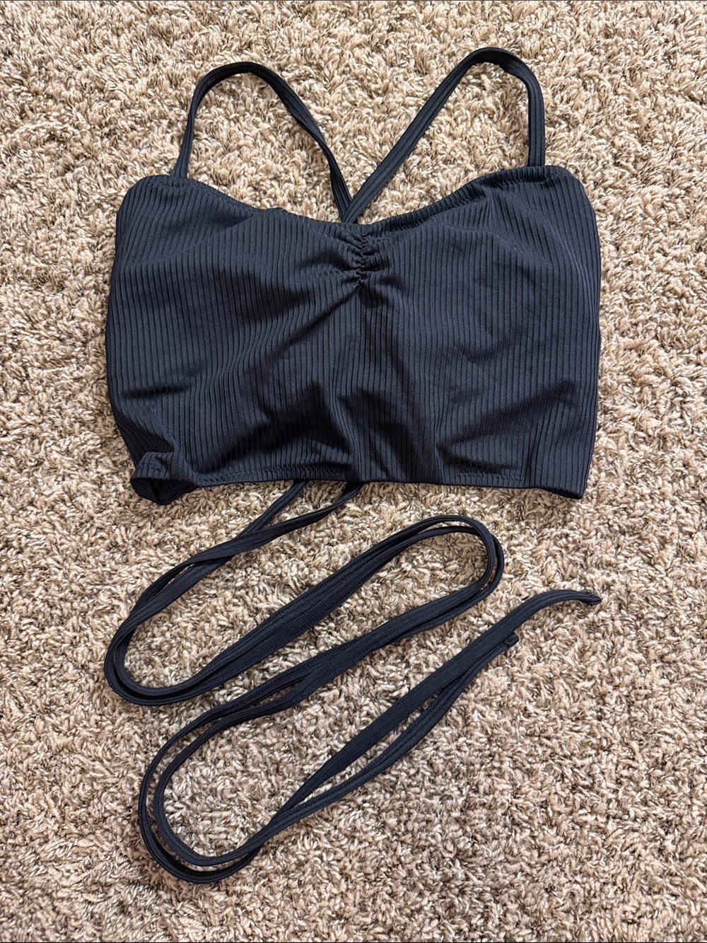 Jessica Simpson Black Ribbed Wrap Crop Top